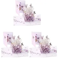 ISTOVO 3X Paarse Vlinder Verjaardag PopUp Kaart, Vlinder Bloem Mand 3D Wenskaarten voor Vrouwen Meisje Dochter, Moederdag