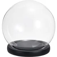Semoic 4,9 Inch Heldere Cloche Glazen Koepel, Glazen Bel Jar Globe Display Case Tafelstuk met Zwarte Houten Basis