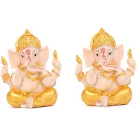 Semoic 2X Haidianzi Gold Lord Ganesha Boeddhabeeld Olifant God Sculpturen Ganesh Beeldjes