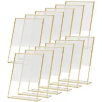 Semoic 12 STKS Gouden Frame Acryl Teken Houder Bruiloft Tafel Nummer Houder Schuine Menu Dubbelzijdig Stand, 4X6 Inch Verticaal