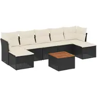vidaXL 8-delige tuinmeubelset met kussens, zwart, polyrotan