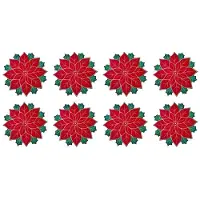 Typecat 8X Vakantie Kerst Geborduurde Placemats Applique Poinsettia Placemats Kerstbloem Placemat voor Tafeldecoratie A
