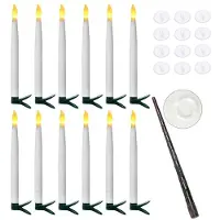 Semoic Hangende Zwevende Vlamloze Kaarsen met Toverstaf Vlamloze Taps Toelopende Kaarsen LED-Kaarsen Warm Licht Kerstkaarsen Wit B