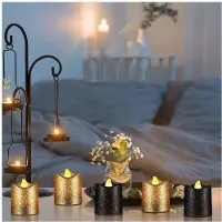 Semoic 72 Packs Goud Vlamloze Votiefkaarsen Zwart Glitter LED Theelichtjes Theelichtjes op Batterijen Warm Geel Lichthouder