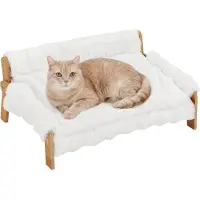 PawHut verhoogd hondenbed met houten frame en zachte, pluizige kussens