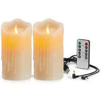 Tlily LED Flikkerende Vlamloze Kaarsen, Oplaadbare Kaars, Echte Waskaarsen met Afstandsbediening, Elektronische Golvende Lamp Tranen
