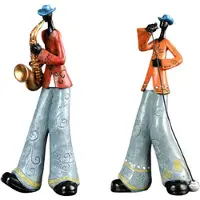 Semoic 2 Stuks Jazz Band Speler Beeldjes Vintage Muzikant Figuur Hars Beelden Bureau Ornament Retro Sculptuur Huis Binnen Decor