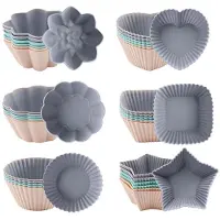 Tlily 36 Stuks Siliconen Muffinvormen, 6 Soorten Vormen, Antiaanbak Siliconen Bakvormen, Herbruikbare Gecoate Siliconen Muffinvorm
