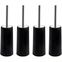 Torribaly Toiletborstel en Houder, 4-Pack Toiletborstel met Lange Steel van 304 Roestvrij Staal, Toiletpotborstel Zwart