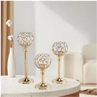 Semoic Europese Metalen Kristallen Kaarsenhouders, Bureaudecoratie, Gouden Kaarsenhouders, Bruiloft, Huisdecoratie, 2 Stuks