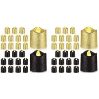 Typecat 48 Packs Goud Vlamloze Votiefkaarsen Zwart Glitter LED Theelichtjes Theelichtjes op Batterijen Warm Geel Lichthouder