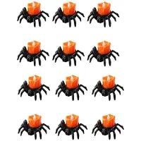 Tlily 12 Stuks Halloween Spider-Theelichtjes, op Batterijen Werkende LED-Vlamloze Spider-Kaarsen voor Feesttafeldecoratie