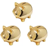 ISTOVO 3X Keramische Gouden Varken Spaarpot Leuke Munt Spaarpot Creatieve Woninginrichting Geluk Varken Decoratie, Gouden Varken