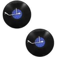 Typecat 2X Kwart Ronde Retro Wandklok Art Design Keuken Woonkamer Woondecoratie Vinyl Platenklok Blauw + Zwart Kunststof