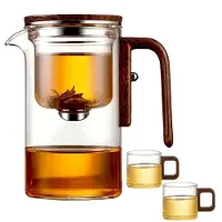 Torribaly Theepot, Pot Magic Theepot, Waterafscheiding Glazen Theepot met Houten Handvat, Glazen Theepot, Theepotten Glazen Theepot