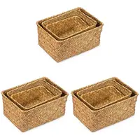 Typecat 9X Zeegras Opbergmand, Multisize Handgemaakte Rotan Plank Manden & Thuis Opbergbakken Manden voor Decoratie