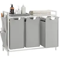 Vasagle Wasmand met 3 vakken, Grijs / 92,5 x 33 x 72 cm (L x B x H)