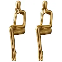 Torribaly 2X Denker Standbeeld Abstract Figuur Beeldhouwwerk Kleine Ornamenten Hars Standbeeld Thuis Goud Abstract Standbeeld Kantoor Decor C