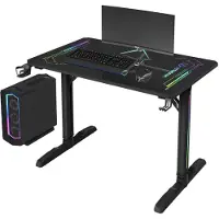 Ultradesk FREEZE V2 – Gamingbureau met ULTRA-GLASS Blad – RGB Prismatic Verlichting – Ergonomisch & Stabiel – Zwart – Voor Gaming, Werk & Studie