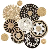 Semoic 11 Stuks Boho Wandmanddecoratie Decoratieve Gevlochten Mand van Biezen Wanddecoratie Kunst Ronde Boerderij Hangende Manden