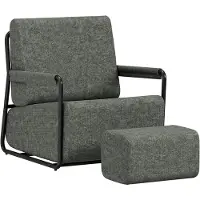 SoBuy Fauteuil velours gris foncé avec repose-pieds