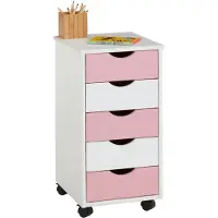 Idimex LAGOS-rolcontainer met 5 lades van massief hout – wit/roze