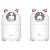 Tlily 2X Schattige Kat Koele Mist Luchtbevochtiger voor Thuis, Kat Nachtlampje EssentiëLe Zuivere Lucht voor Babykamer, Gemakkelijk Schoon Te Maken Stille