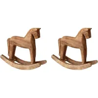 Typecat 2X Vintage Gesneden Houten Schommelpaarddieren Versierd met Houten Gesneden Ambachtelijke Paardenbeeldjes voor Huisdecoratie