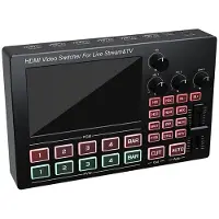 Semoic 1080P 4-Kanaals -Compatibele Live Videomixer, Live Broadcast VideoSwitcher, 5-Inch Scherm, Microfoon, Lijningang, Audiomixing, VK