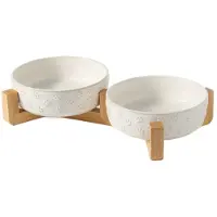 Semoic Keramische Voerbak met Bamboe Standaard, Rechte Rand, Anti-Kantelbak voor Katten en Honden (Voer of Water)