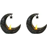 Semoic 2X Sterren Maan Kandelaar Ramadan Festival Woondecoratie Wind Party Lantaarn Kaars Elektronische Desktop Lamp Mode D
