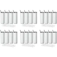 Typecat Sublimatie Tumblers 20 Oz Skinny Straight, Roestvrijstalen Sublimatie Blanks Skinny Tumbler, met Deksel en Stro, 24 Pack
