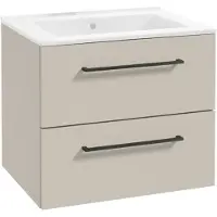Deftrans Hangende wastafelonderkast, 60 cm, kleur Kaschmir, met 2 soft-close lades en een keramische wastafel