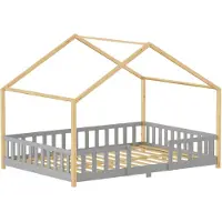 En.casa Kinderbed "Treviolo" met huiselijke uitstraling, voorzien van valbeveiliging, gemaakt van dennenhout, afmetingen 120 x 200 cm, kleur lichtgrijs / wit