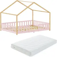 En.casa Kinderbed "Treviolo" met matras en valbeveiliging, 120x200 cm, roze/naturel