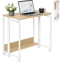 Relaxdays , inklapbaar bureau, 6 rollen, computerbureau, ruimtebesparend, afmetingen: 75x80x50 cm, laptoptafel, hout, naturel-wit