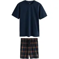 Next Pyjama kort 'Motion Flex' navy / lichtblauw / cognac / wit