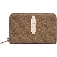 GUESS portemonnee Yvonne Logo SLG Medium Zip Around Wallet Latte Logo Lichtbruin