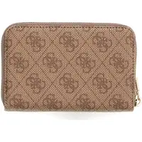 GUESS portemonnee Yvonne Logo SLG Medium Zip Around Wallet Latte Logo Lichtbruin