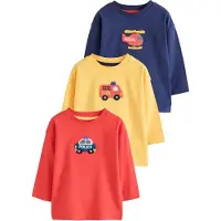 Next - Jongens - Set van 3 T-shirts met lange mouwen en applicatie - Rood