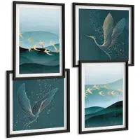 Tulup 4-Delige Schilderij Set - Abstracte landschappen met golven en vliegende vogels - 40 x 40 cm en 40 x 60 cm - Wanddecoratie - Schilderijen Set - Interieur - Stijlvolle Muurdecoratie