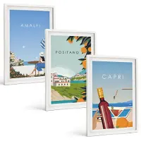 Tulup 3-Delige Schilderij Set - Vakantiegezichten Amalfi Positano en Capri - 40x60 - Muurdecoratie - Interieur Decoratie - Woonkamer Decoratie