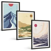 Tulup 4-Delige Schilderij Set - Bergen in pastelkleuren in Japanse stijl - 40 x 60 cm - Wanddecoratie - Schilderijen Set - Interieur - Woonkamer Decoratie