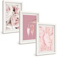 Tulup 3-Delige Schilderij Set - Champagnekleurige rozen en een pastelkleurige marmeren achtergrond - 20x30 - Muurdecoratie - Wanddecoratie - Slaapkamer - Moderne Wanddecoratie
