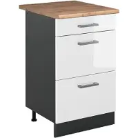 Vicco Keukenonderkast R-Line, Wit Hoogglans/Antraciet, 50 cm goudkleurig eiken werkblad