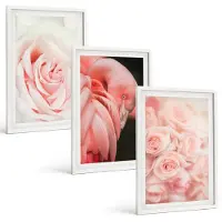 Tulup 3-Delige Schilderij Set - Pastelrozen en flamingo's in delicate tinten - 40x60 - Wanddecoratie - Schilderijen Set - Interieur