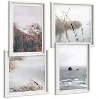 Tulup 4-Delige Schilderij Set - Abstracte golven in grijstinten en pasteltinten - 40x40 en 40x60 - Stijlvolle Muurdecoratie - Slaapkamer - Woonkamer Decoratie