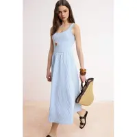 Trendyol TRENDYOLMİLLA Dames Blauw Gestreept Midi Mouwloos Skater Jurken