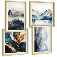 Tulup 4-Delige Schilderij Set - Berglandschappen met blauwe en grijze tinten - 40 x 40 cm en 40 x 60 cm - Wanddecoratie - Muurdecoratie - Moderne Interieurdecoratie - Woonkamer Decoratie