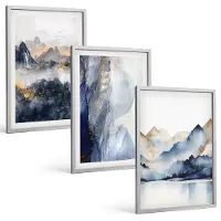 Tulup 4-Delige Schilderij Set - Berglandschappen met blauwe en grijze tinten - 40 x 60 cm - Muurdecoratie - Interieur Decoratie - Moderne Wanddecoratie